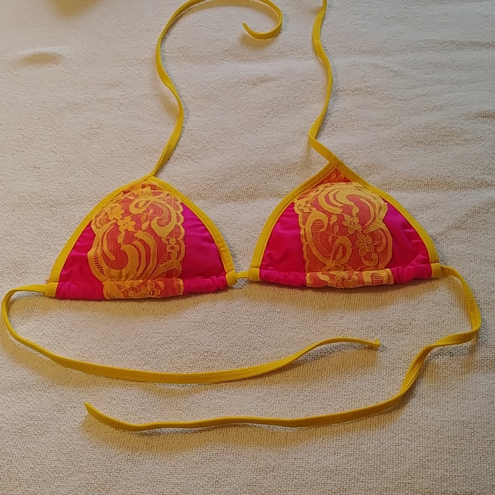 NWOT Pink & Yellow String Bikini - Picture 2 of 6